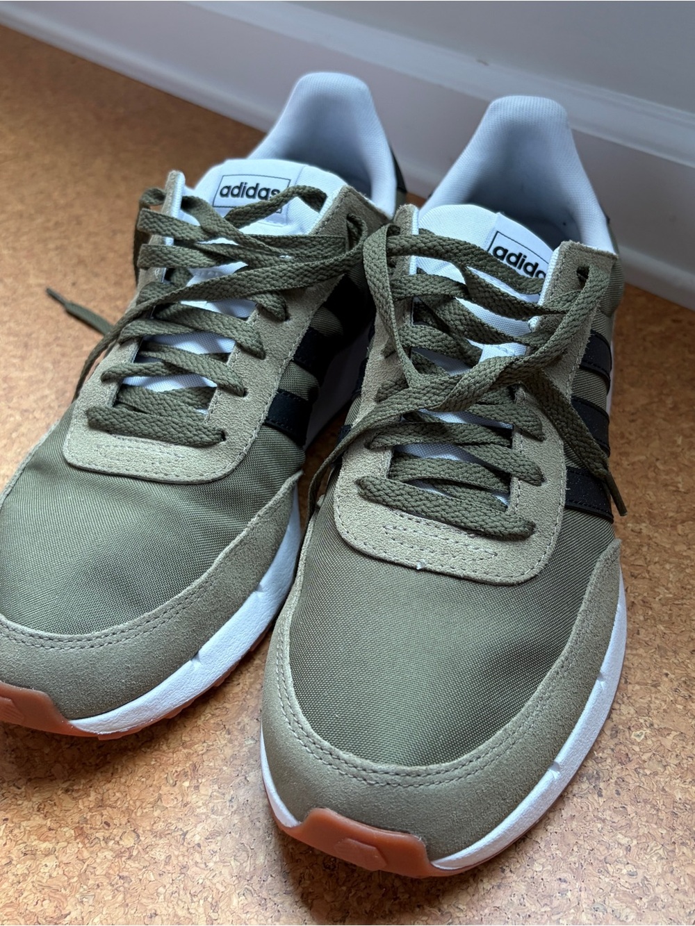 adidas Run 60s 2.0 Olive Green Low-Top Sneakers with Black Stripes